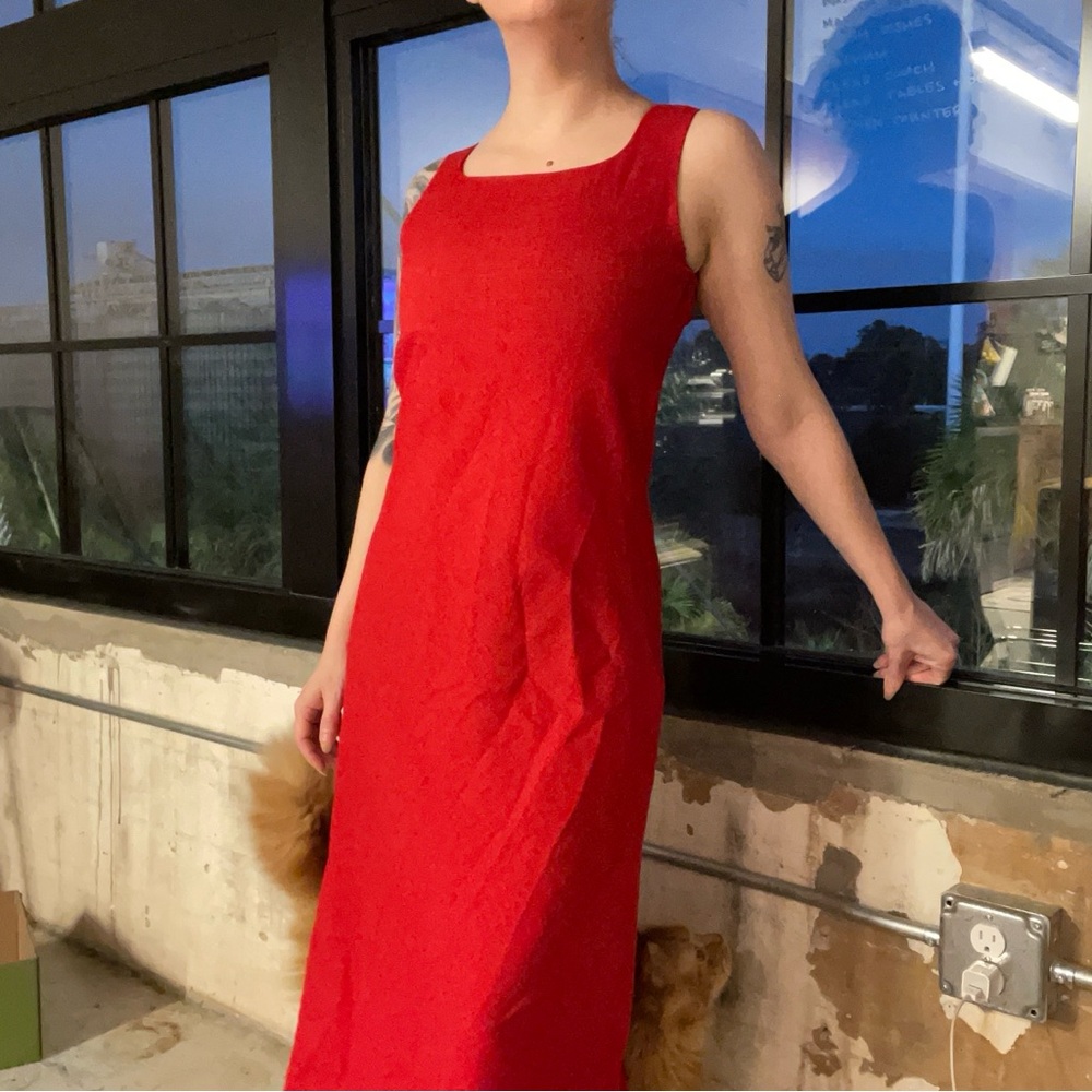 Vintage 1960s Red Mod Midi Dress – Fully Lined Sleeveless A-Line